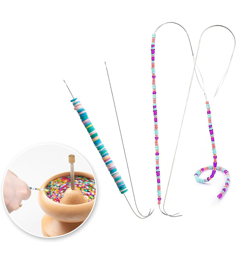 INDIVSHOW Clay Bead Spinner,Seed Beads Kit with 3 Pcs Quick Changed  Trays,Beading Needles for Jewelry Making (Wooden)