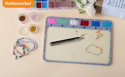 hobbyworker The Bead Mat with Bead Scoop and Soft Perfect Stable and Individual Grids for Craft Jewelry Making