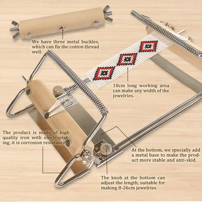 hobbyworker The Second Generation Adjustable Bead Loom Kit with Seed Beads,Large Eye Curved Beading Needle, Funnel Tray,Lobster Clasp,Open Ring and Bead Mat for Jewelry Making kit