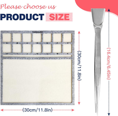 hobbyworker The Bead Mat 3 Pcs Set(M) Soft Perfect Stable,Surface Flocking with Centimeter Scale and Stainless Steel Handy Tweezers with Scoop for Jewelry Making Beading Supplies